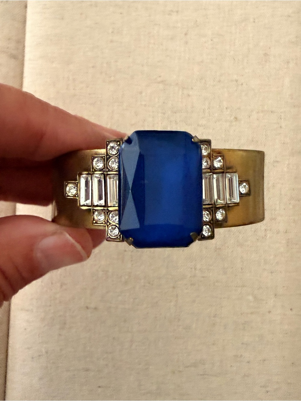Loren Hope Cuff Bracelet with Large Blue Gem and Clear Crystals